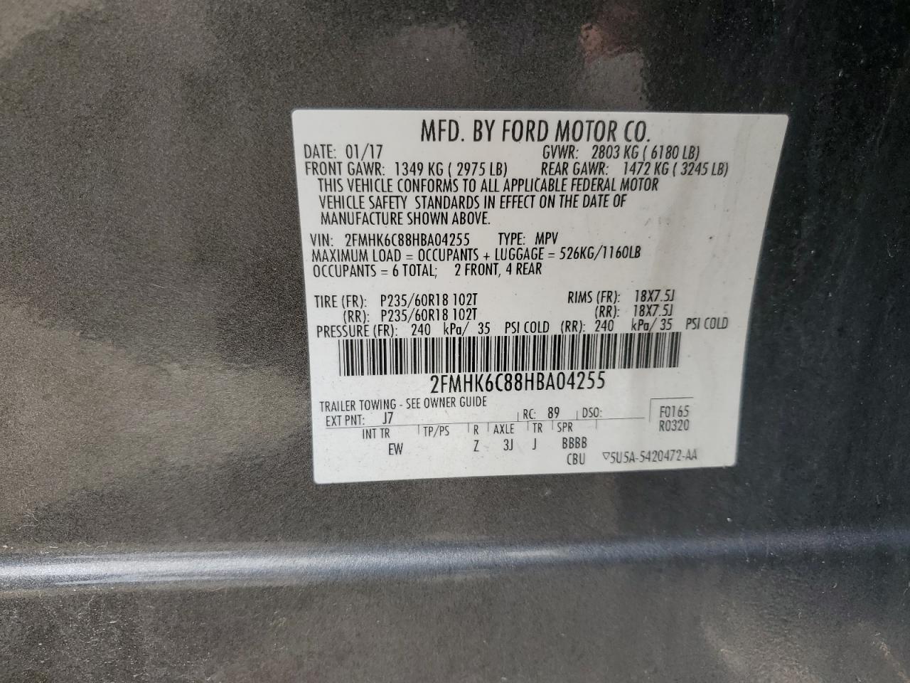 2017 Ford Flex Sel VIN: 2FMHK6C88HBA04255 Lot: 62646905