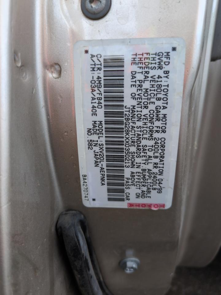 1999 Toyota Camry Le VIN: JT2BG28KXX0350213 Lot: 63525895