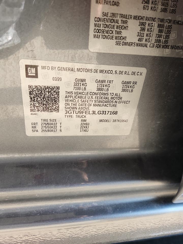 2020 GMC Sierra K1500 Denali VIN: 3GTU9FEL3LG317168 Lot: 65648515