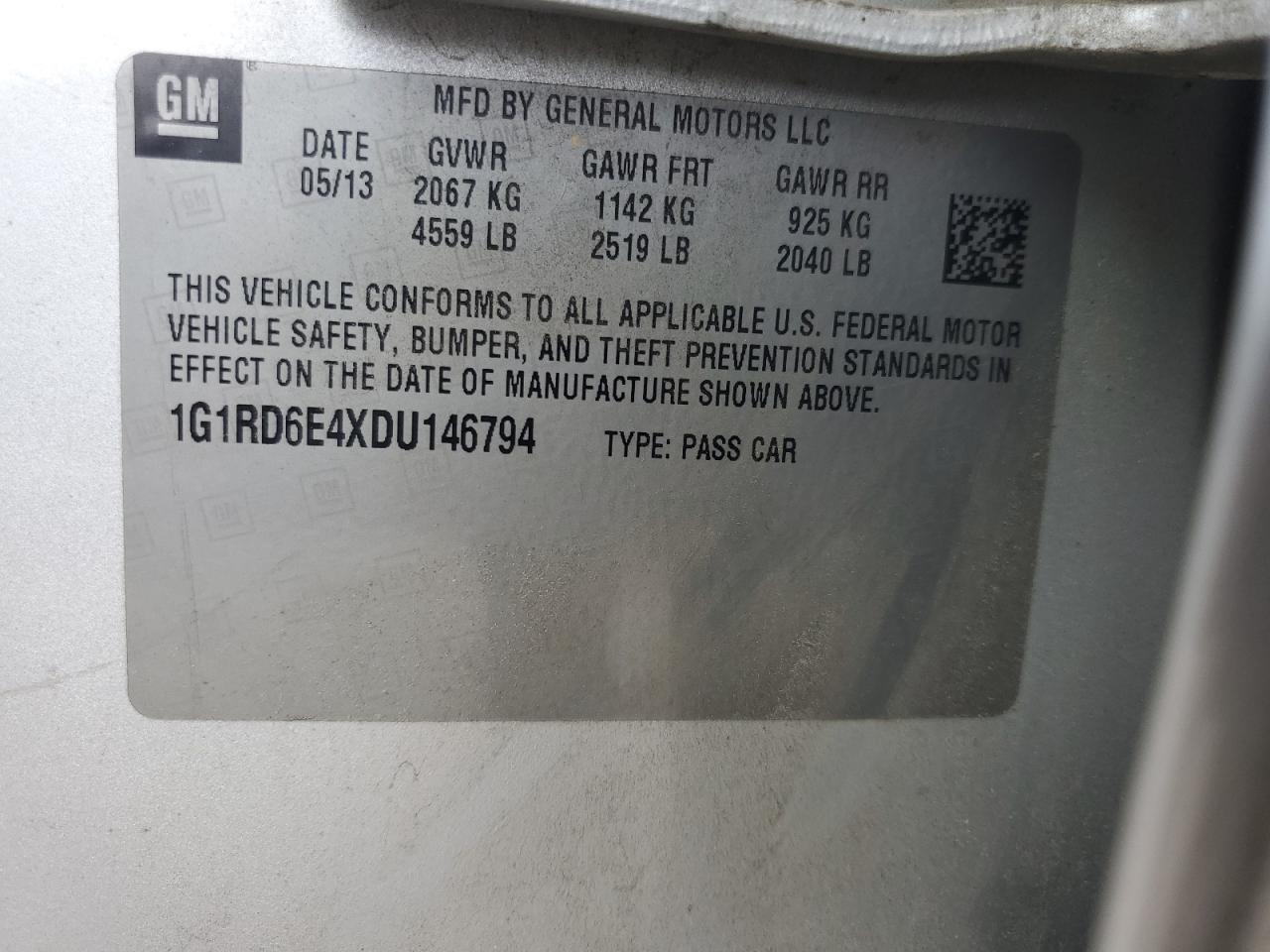 2013 Chevrolet Volt VIN: 1G1RD6E4XDU146794 Lot: 62331975