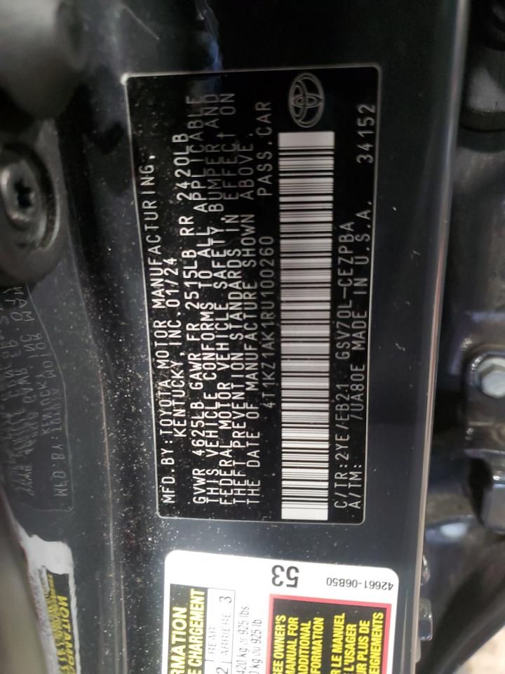 2024 Toyota Camry Trd VIN: 4T1KZ1AK1RU100260 Lot: 63294715