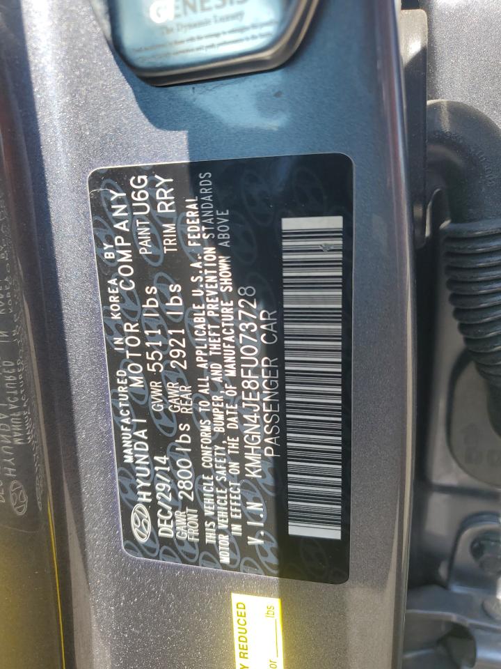 2015 Hyundai Genesis 3.8L VIN: KMHGN4JE8FU073728 Lot: 65407245