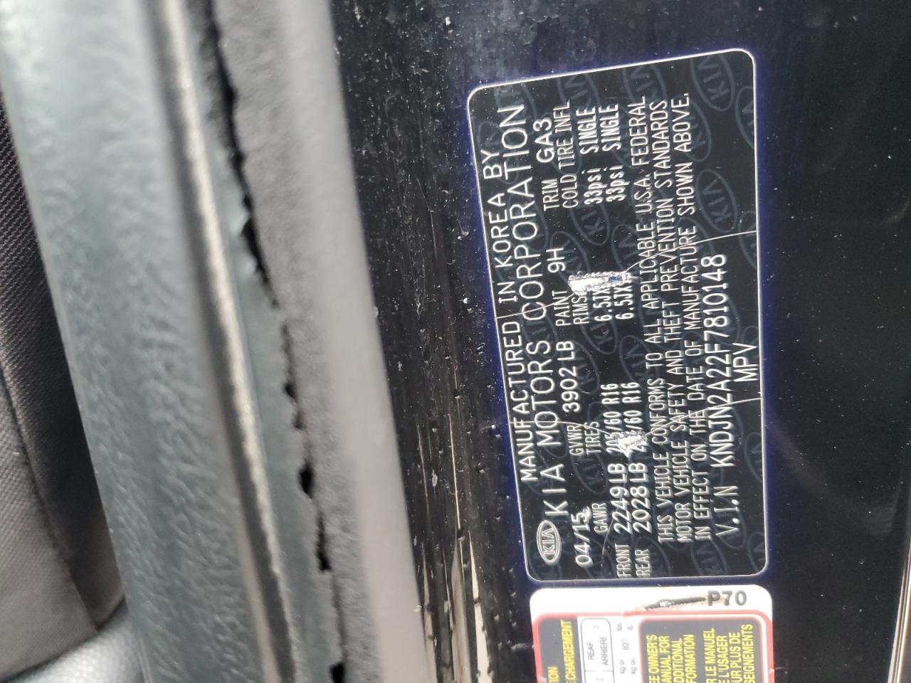 2015 Kia Soul VIN: KNDJN2A22F7810148 Lot: 64585335