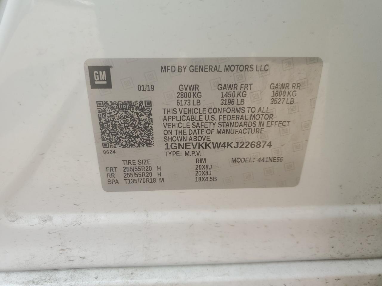 2019 Chevrolet Traverse Premier VIN: 1GNEVKKW4KJ226874 Lot: 65226015