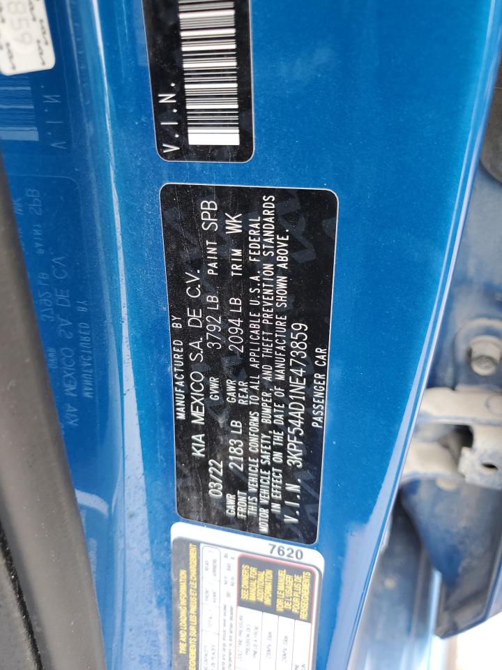 2022 Kia Forte Gt Line VIN: 3KPF54AD1NE473859 Lot: 64990535