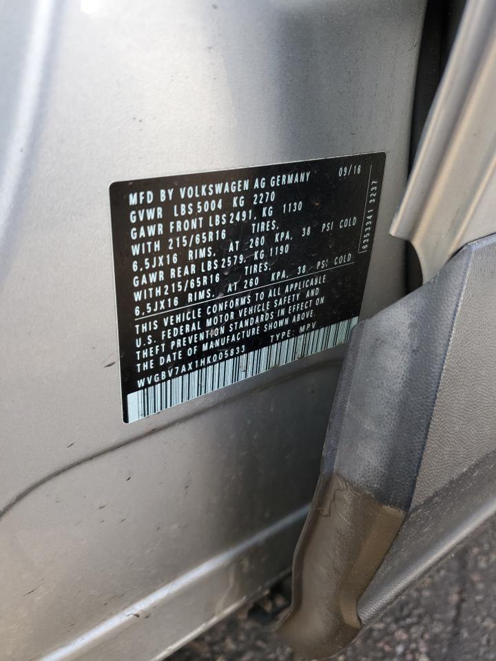 2017 Volkswagen Tiguan S VIN: WVGBV7AX1HK005833 Lot: 66375715