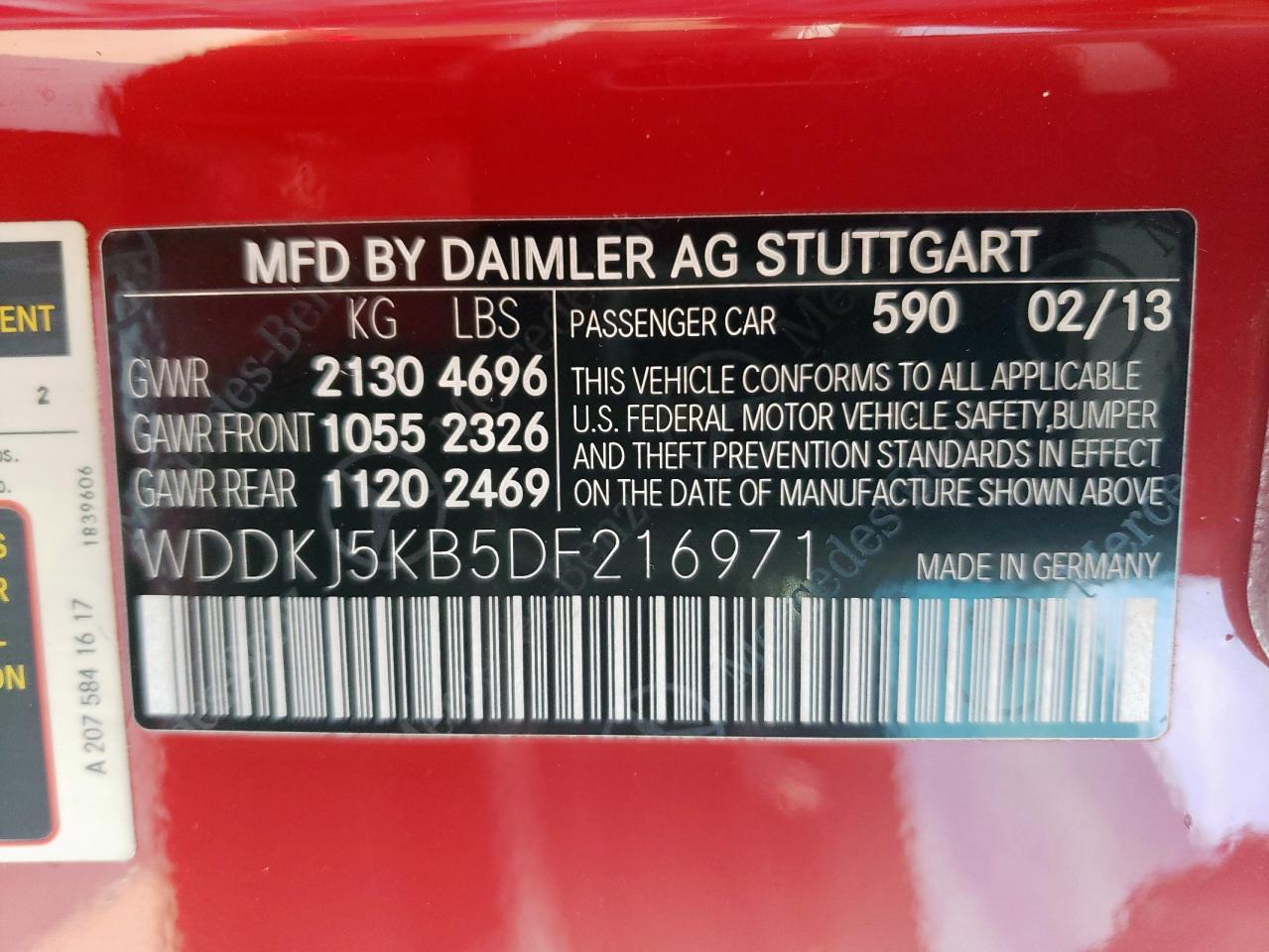 2013 Mercedes-Benz E 350 VIN: WDDKJ5KB5DF216971 Lot: 64126355