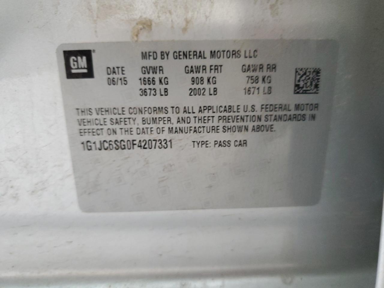 2015 Chevrolet Sonic Lt VIN: 1G1JC6SG0F4207331 Lot: 64782505