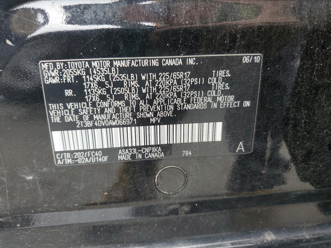 2010 Toyota Rav4 VIN: 2T3BF4DV0AW066971 Lot: 66681585