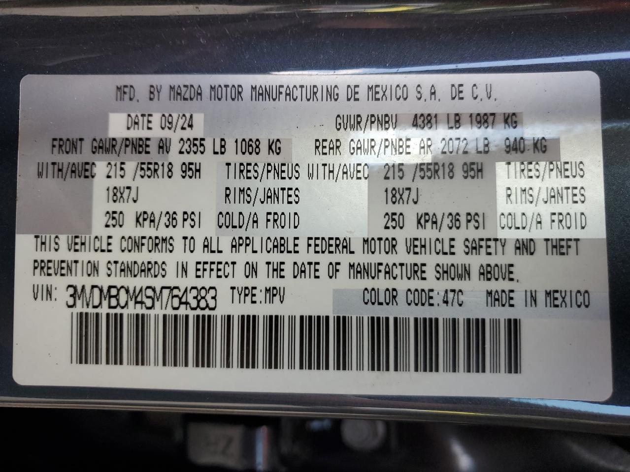 2025 Mazda Cx-30 Preferred VIN: 3MVDMBCM4SM764383 Lot: 63153355