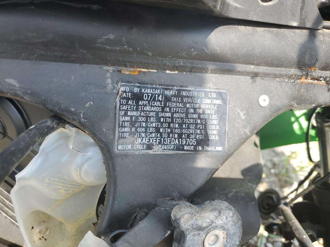 2015 Kawasaki Ex650 F VIN: JKAEXEF13FDA19705 Lot: 66176085