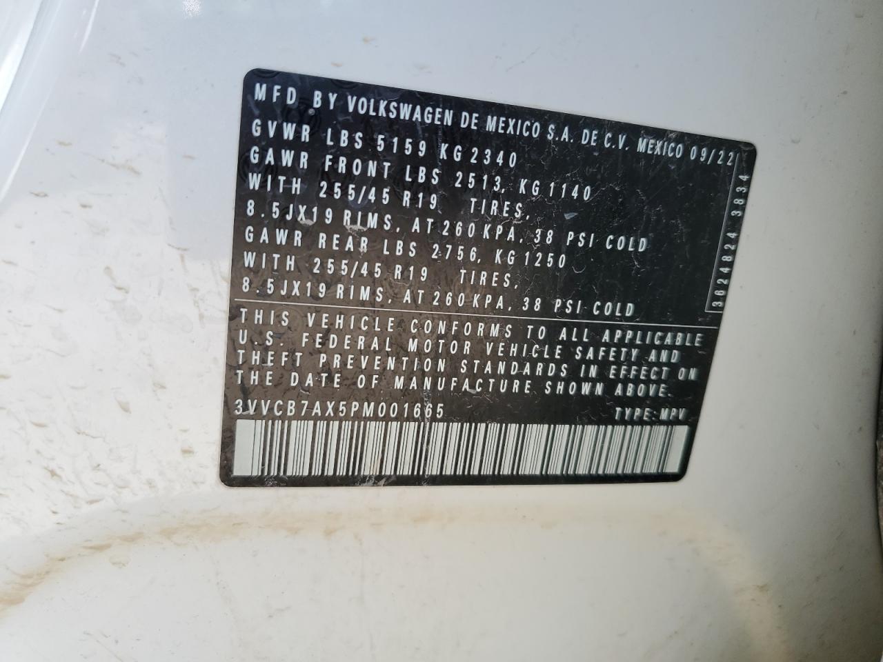 2023 Volkswagen Tiguan Se R-Line Black VIN: 3VVCB7AX5PM001665 Lot: 62590765