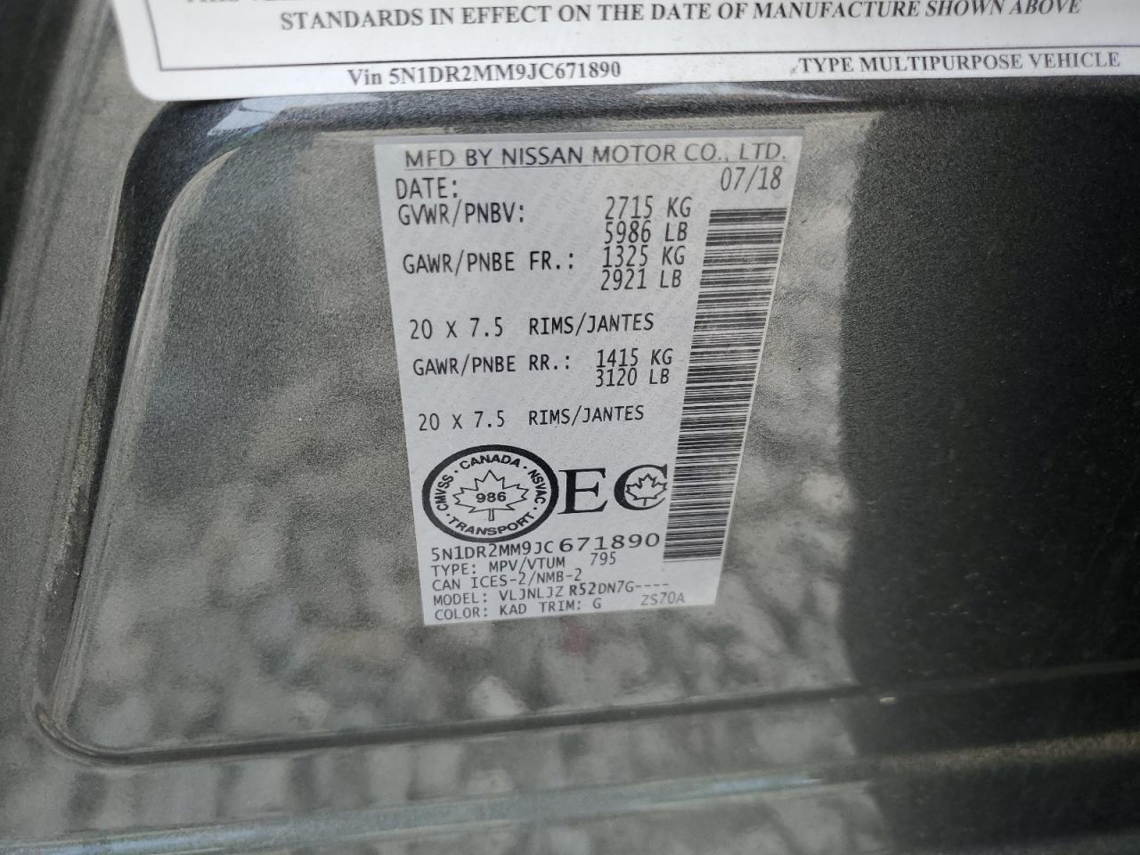 2018 Nissan Pathfinder S VIN: 5N1DR2MM9JC671890 Lot: 65687375