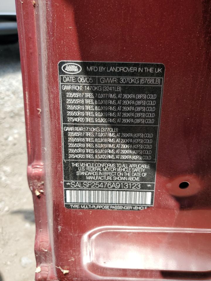 2006 Land Rover Range Rover Sport Hse VIN: SALSF25476A913123 Lot: 65396175