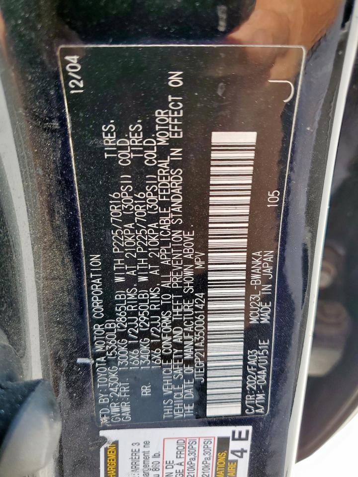 2005 Toyota Highlander Limited VIN: JTEGP21A350061424 Lot: 65581995