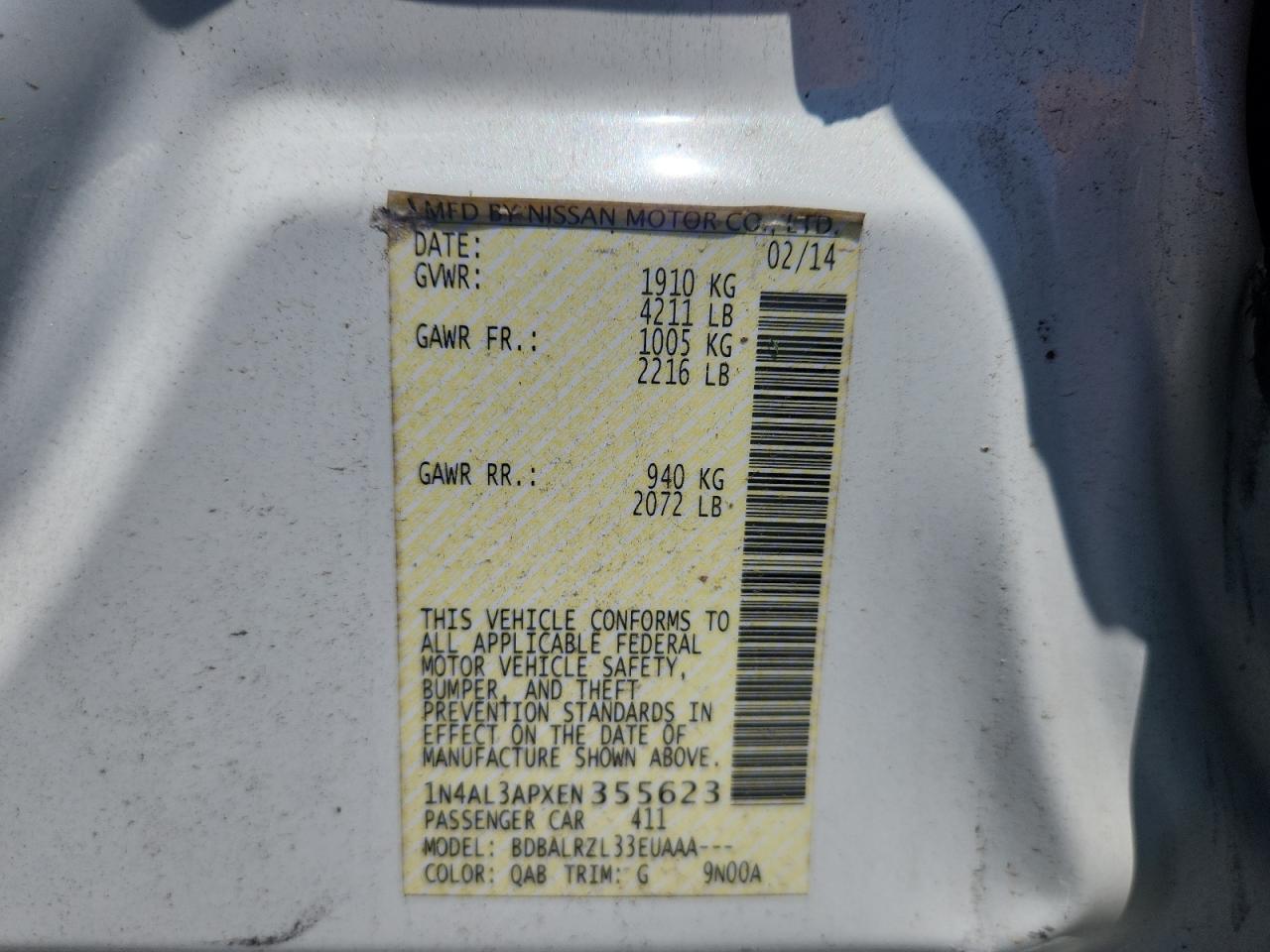 1n4al3apxen355623 1N4AL3APXEN355623 2014 Nissan Altima 2.5