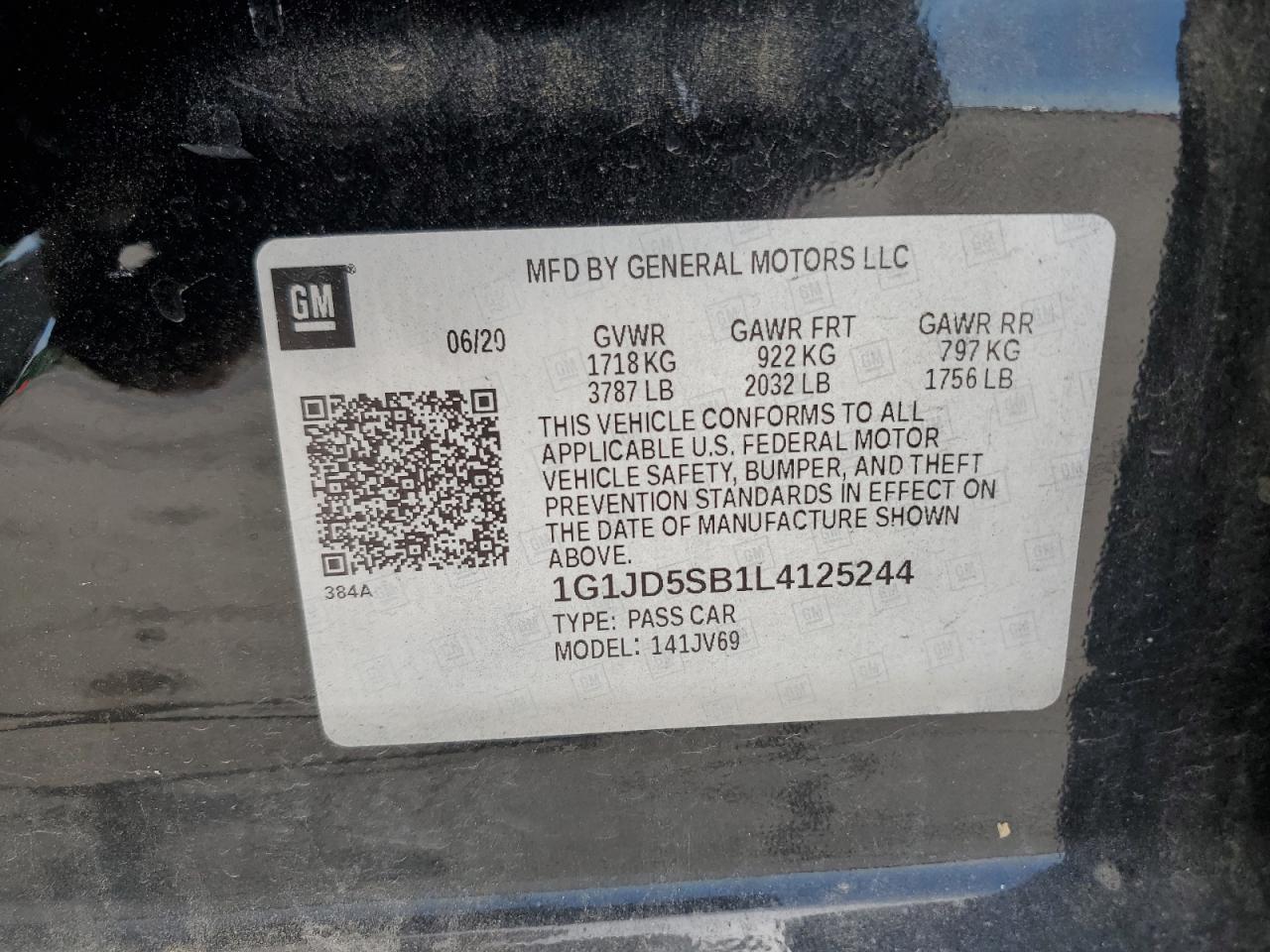 2020 Chevrolet Sonic Lt VIN: 1G1JD5SB1L4125244 Lot: 64992425