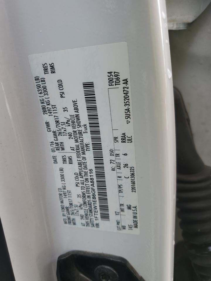 2016 Ford F150 Supercrew VIN: 1FTEW1E86GFA88116 Lot: 65560625