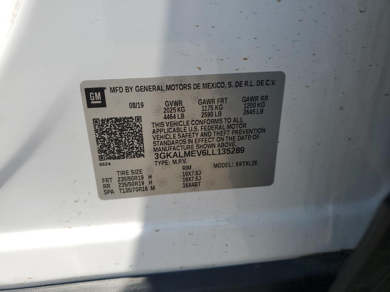 2020 GMC Terrain Sle VIN: 3GKALMEV6LL135289 Lot: 64185435
