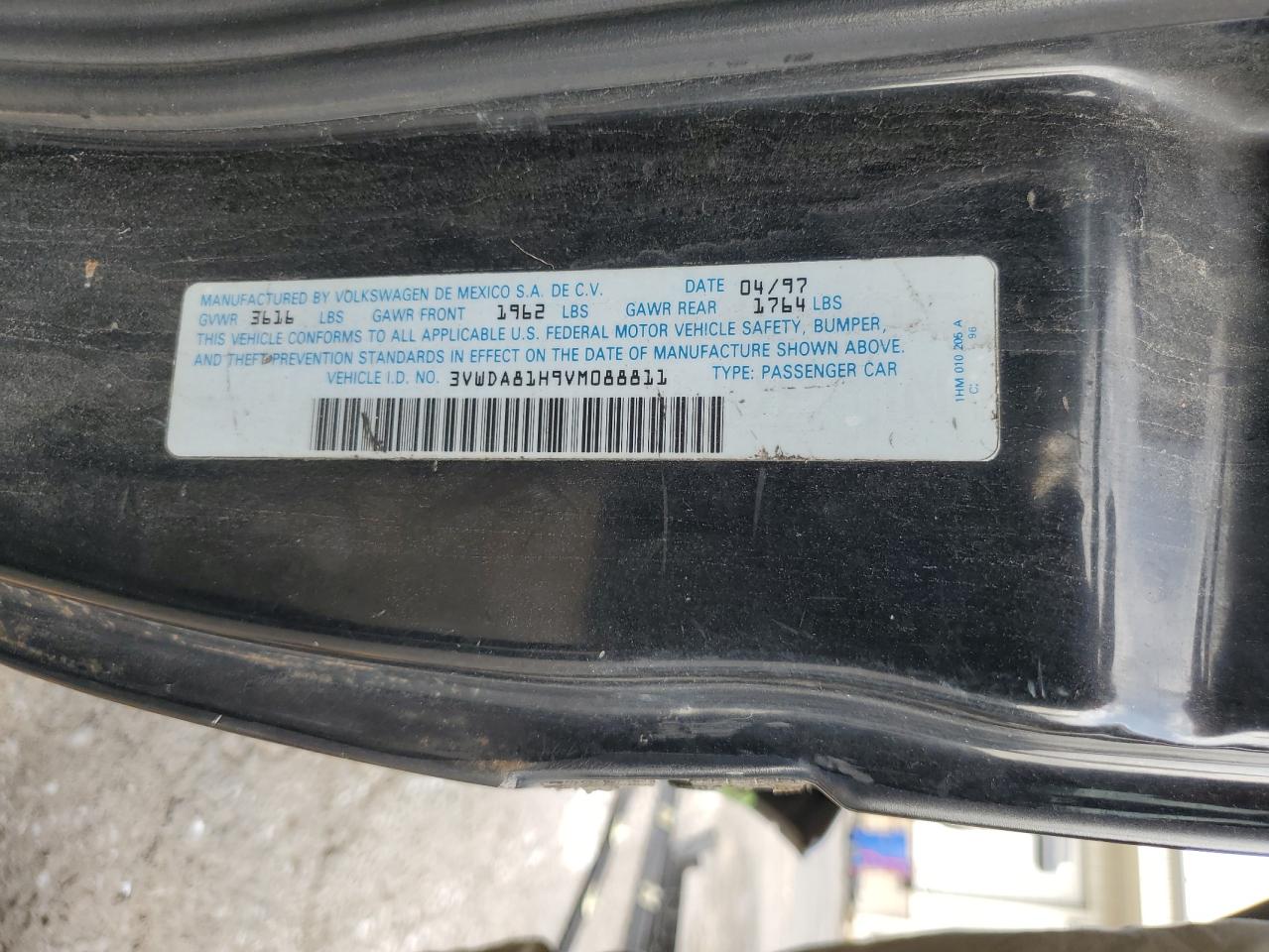 1997 Volkswagen Gti VIN: 3VWDA81H9VM088811 Lot: 65177395