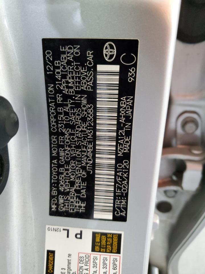 2021 Toyota Corolla Se VIN: JTND4MBE1M3123683 Lot: 65653985