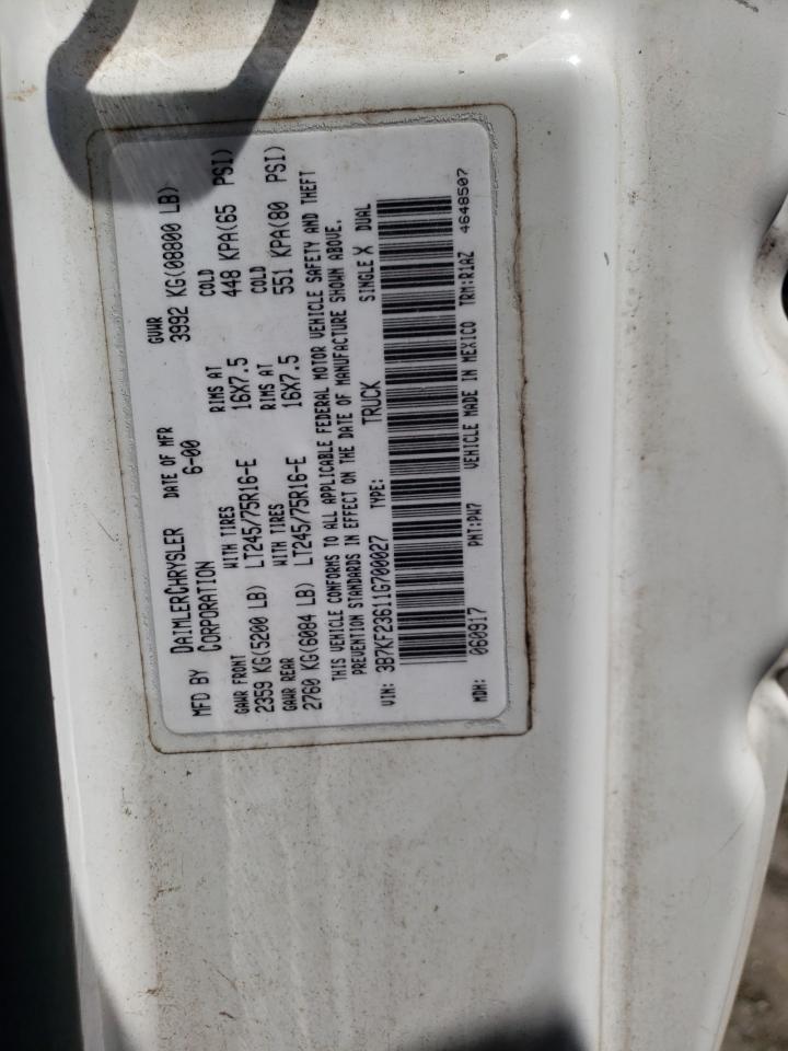 2001 Dodge Ram 2500 VIN: 3B7KF23611G700027 Lot: 64122205