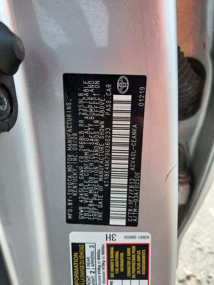 2009 Toyota Camry Base VIN: 4T1BE46K79U360233 Lot: 64927745