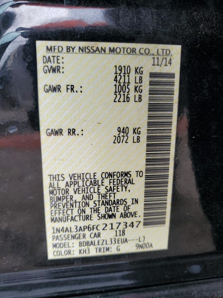 2015 Nissan Altima 2.5 VIN: 1N4AL3AP6FC217347 Lot: 63282825