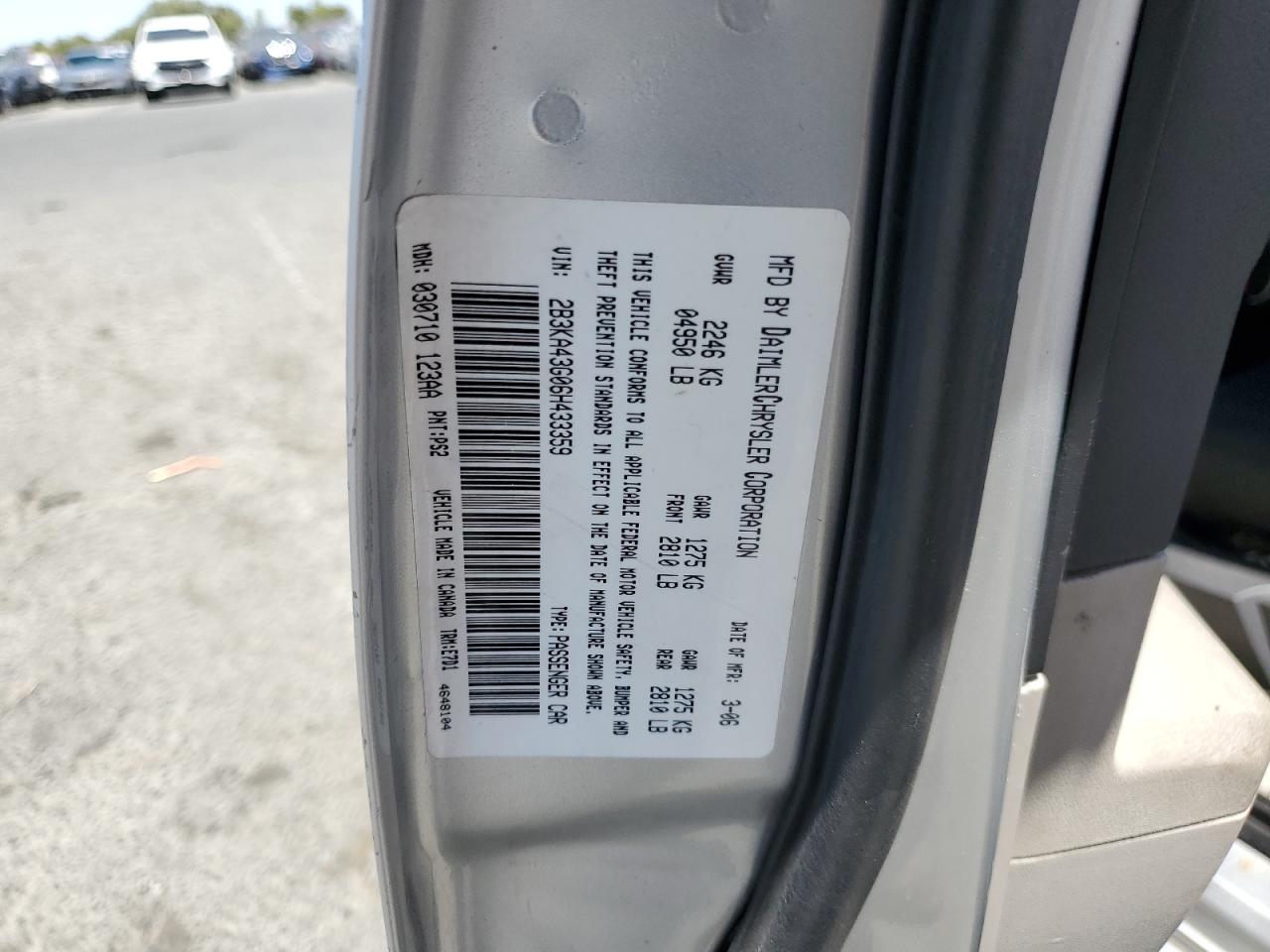 2006 Dodge Charger Se VIN: 2B3KA43G06H433359 Lot: 65625885