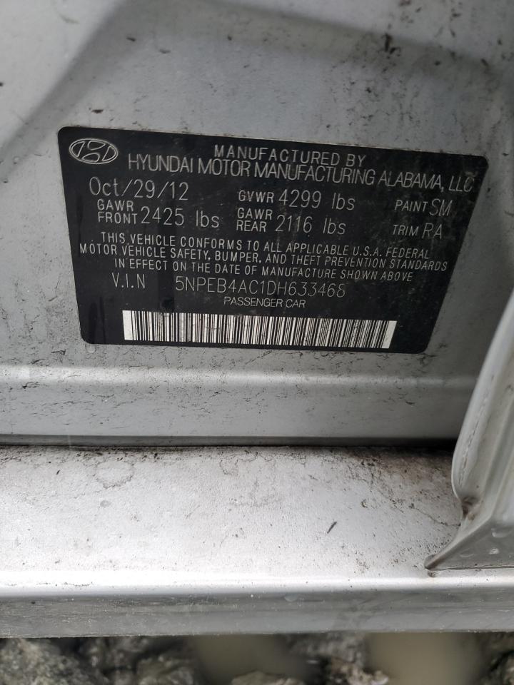 2013 Hyundai Sonata Gls VIN: 5NPEB4AC1DH633468 Lot: 63162955