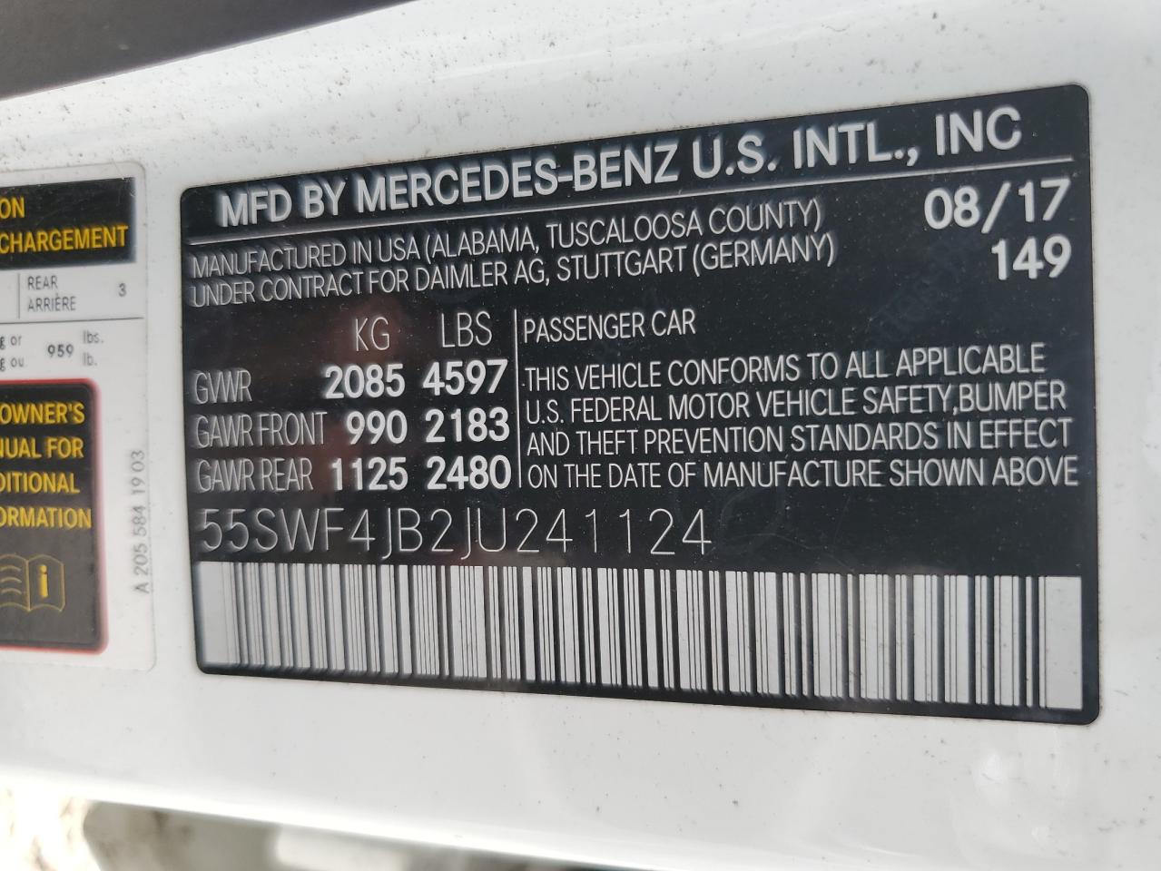 2018 Mercedes-Benz C 300 VIN: 55SWF4JB2JU241124 Lot: 65199815