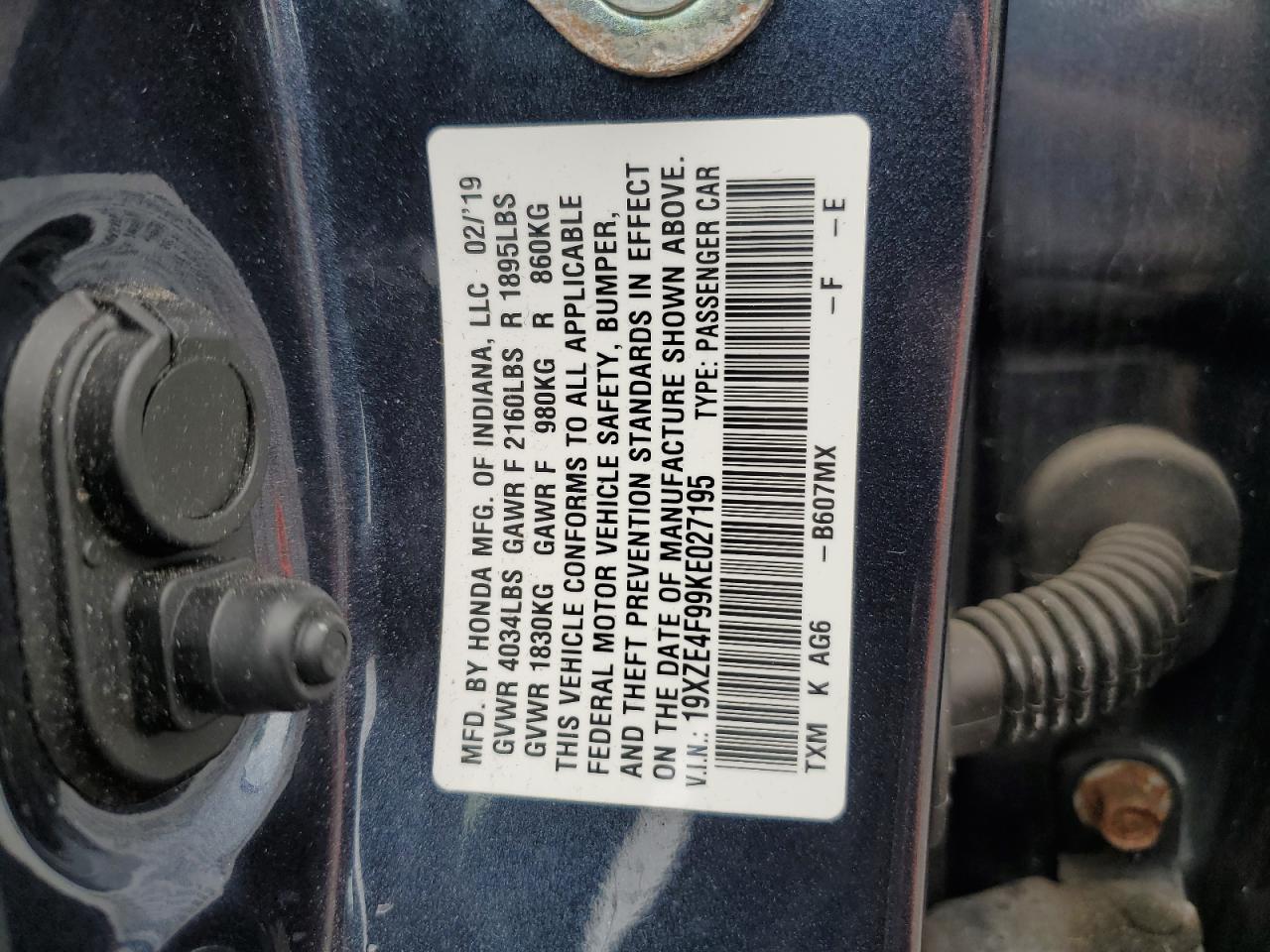 2019 Honda Insight Touring VIN: 19XZE4F99KE027195 Lot: 63287685