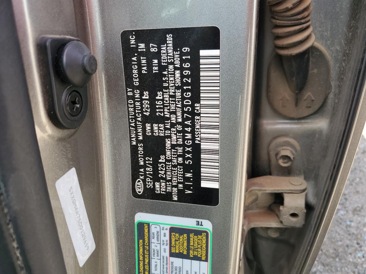 2013 Kia Optima Lx VIN: 5XXGM4A75DG129619 Lot: 63484125