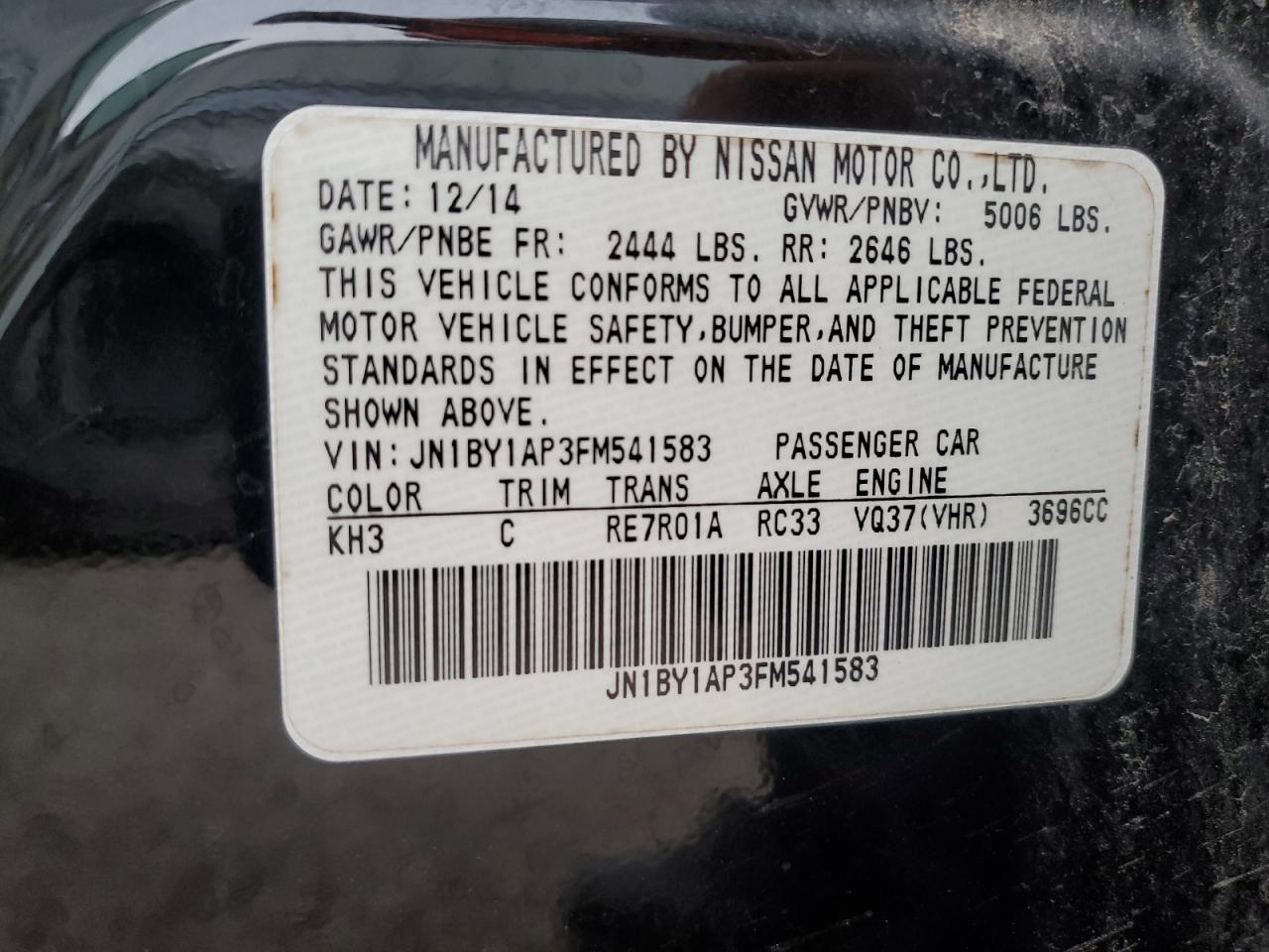 2015 Infiniti Q70 3.7 VIN: JN1BY1AP3FM541583 Lot: 63832075