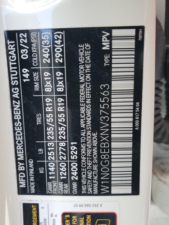 2022 Mercedes-Benz Glc 300 4Matic VIN: W1N0G8EBXNV375563 Lot: 63653775