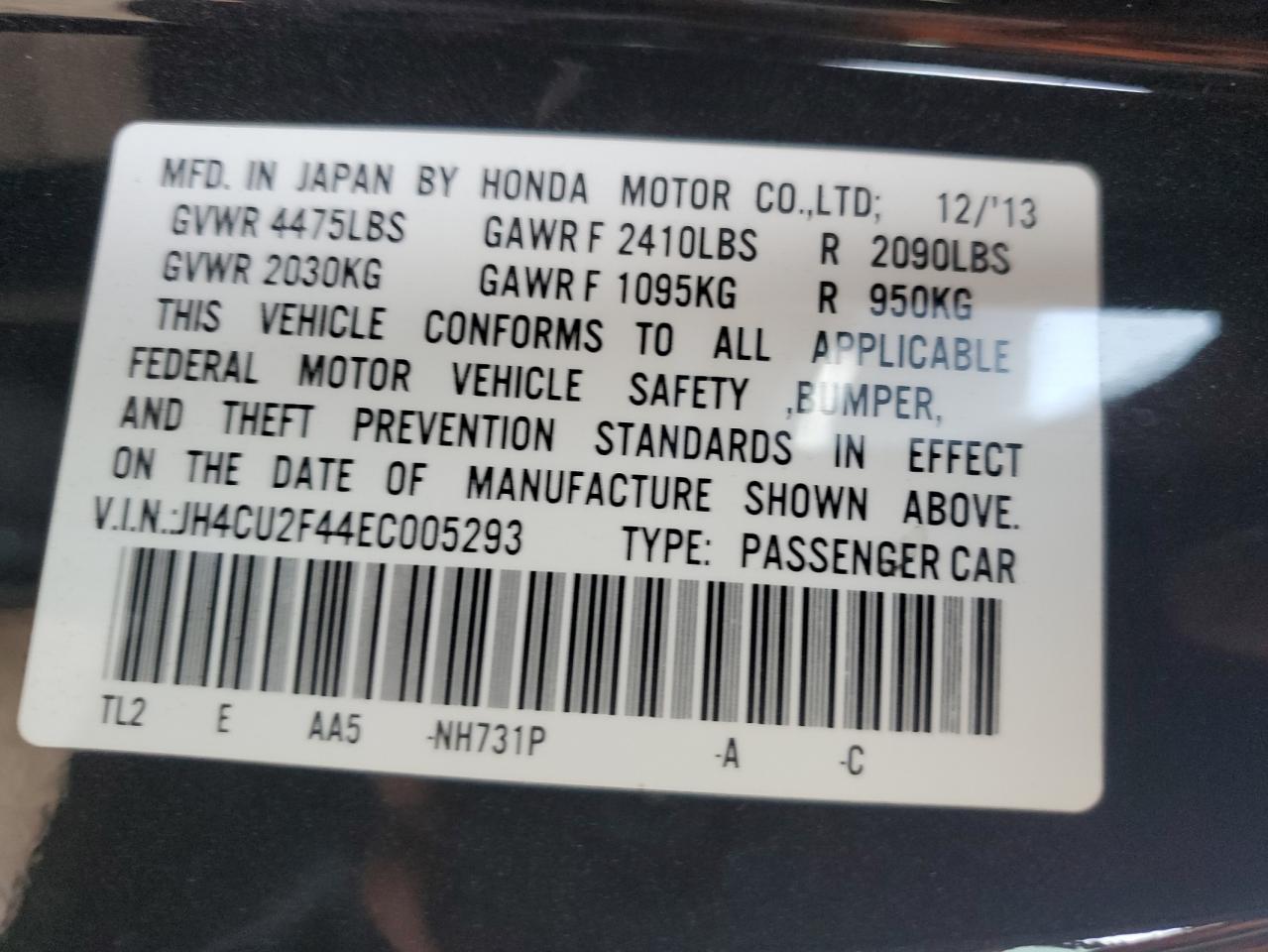 2014 Acura Tsx VIN: JH4CU2F44EC005293 Lot: 63409745