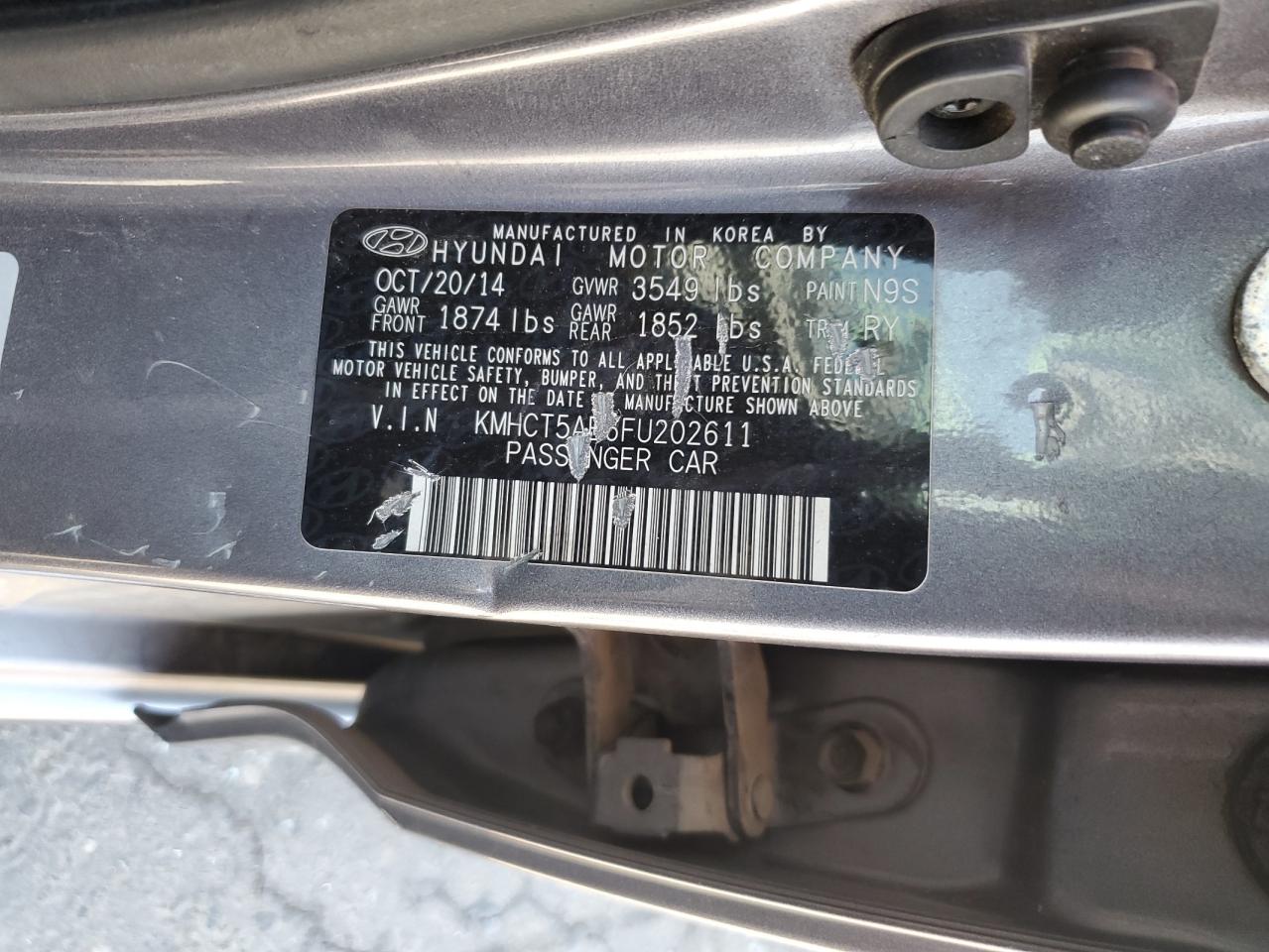 2015 Hyundai Accent Gs VIN: KMHCT5AE6FU202611 Lot: 64575195