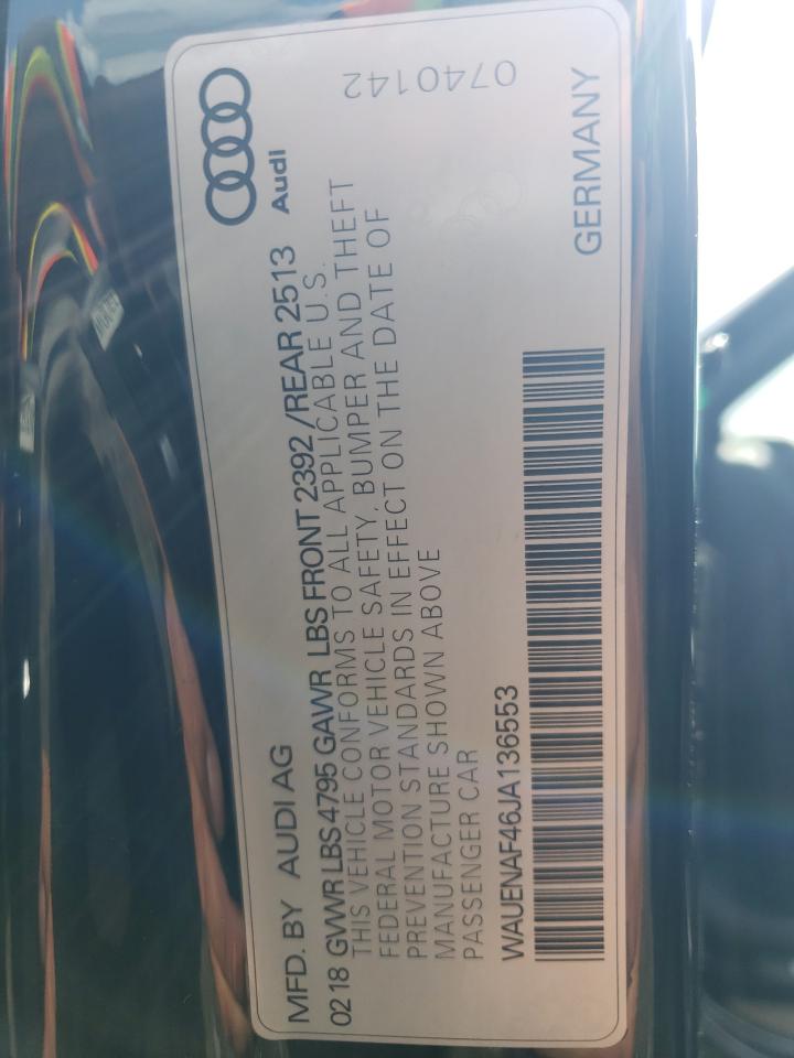 2018 Audi A4 Premium Plus VIN: WAUENAF46JA136553 Lot: 63595885