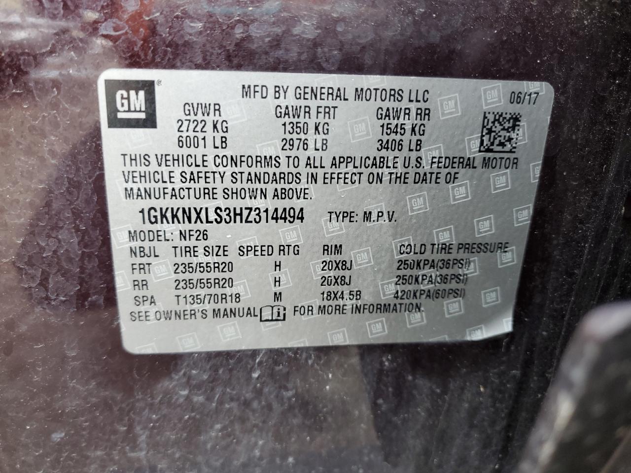 2017 GMC Acadia Denali VIN: 1GKKNXLS3HZ314494 Lot: 62614435