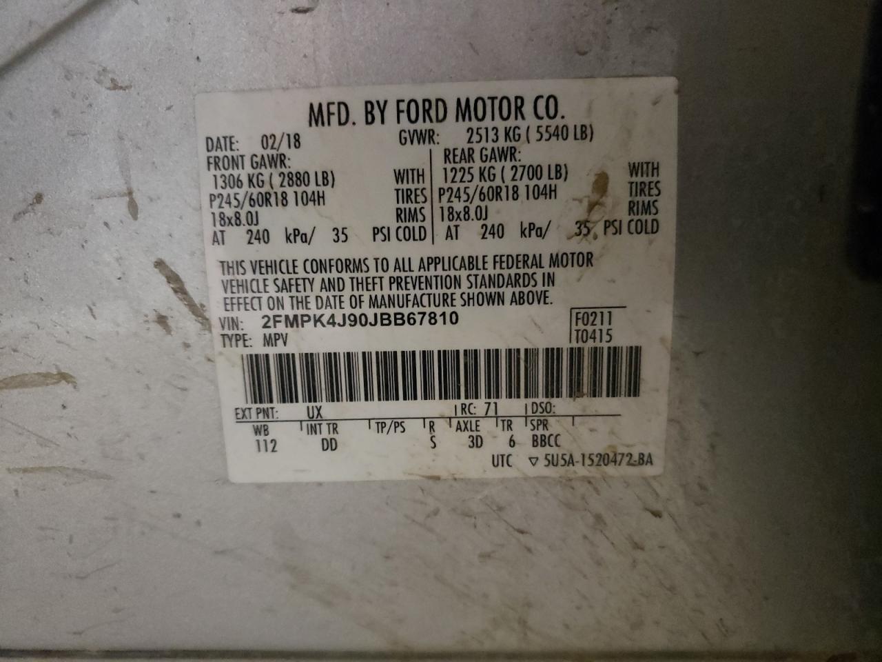 2018 Ford Edge Sel VIN: 2FMPK4J90JBB67810 Lot: 69428375