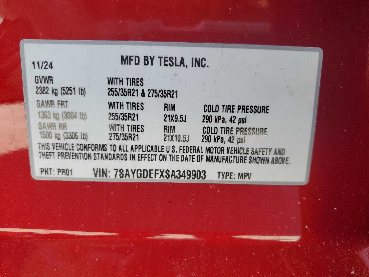 2025 Tesla Model Y VIN: 7SAYGDEFXSA349903 Lot: 64370805