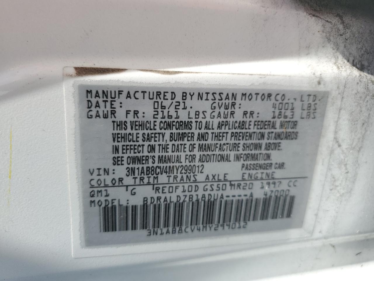 2021 Nissan Sentra Sv VIN: 3N1AB8CV4MY299012 Lot: 64278665