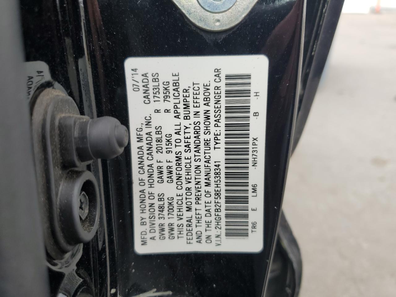 2014 Honda Civic Lx VIN: 2HGFB2F58EH538341 Lot: 64049105