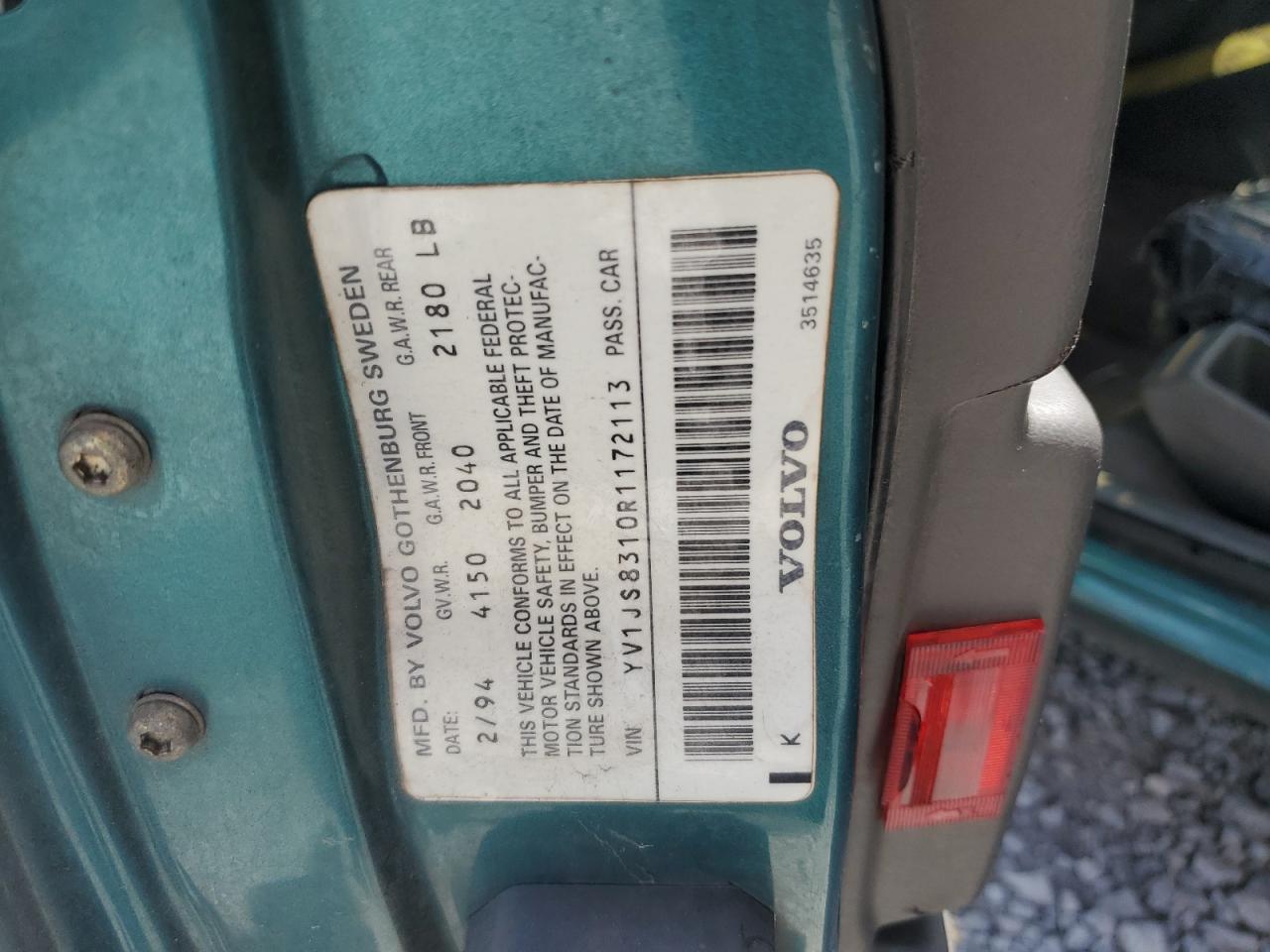 1994 Volvo 940 VIN: YV1JS8310R1172113 Lot: 65648435