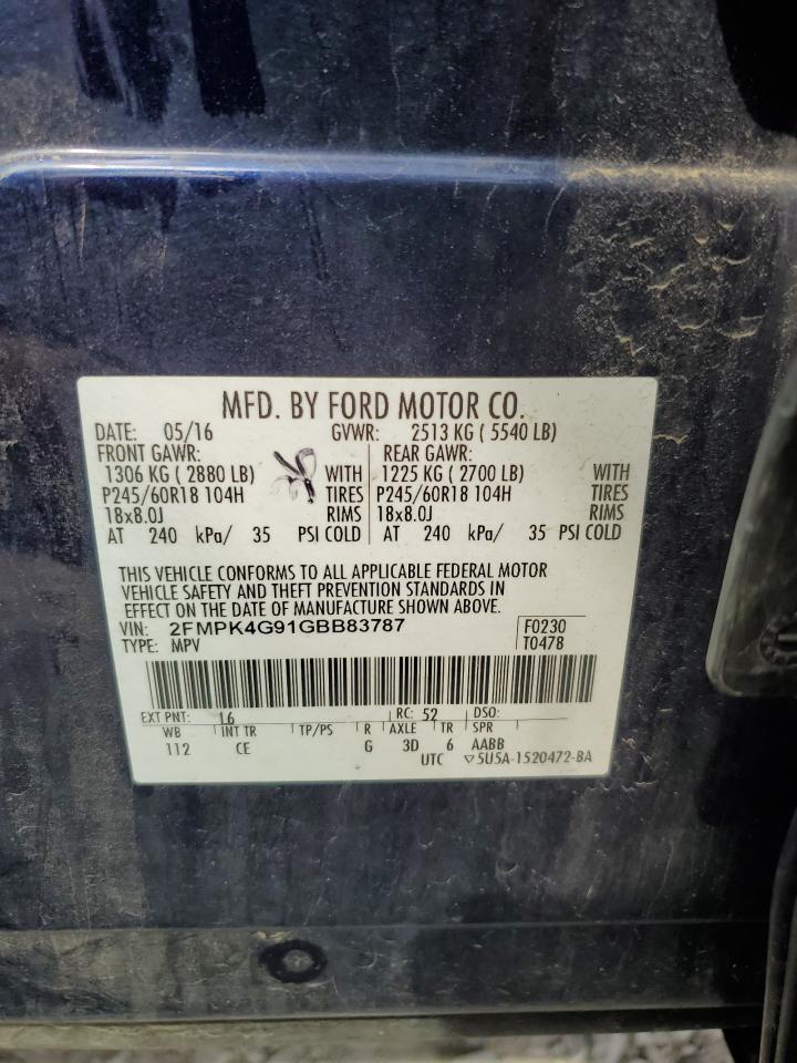 2016 Ford Edge Se VIN: 2FMPK4G91GBB83787 Lot: 64418175