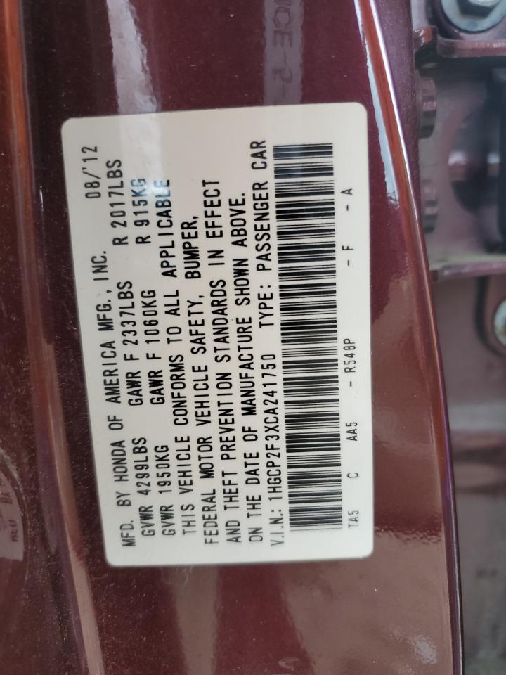 2012 Honda Accord Lx VIN: 1HGCP2F3XCA241750 Lot: 65090385