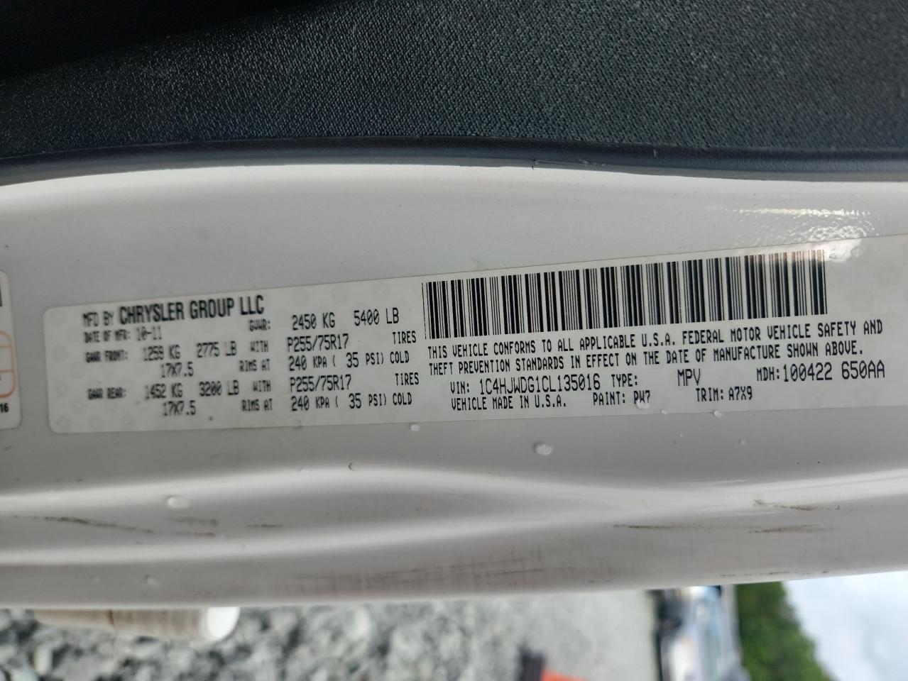 2012 Jeep Wrangler Unlimited Sport VIN: 1C4HJWDG1CL135016 Lot: 65216515
