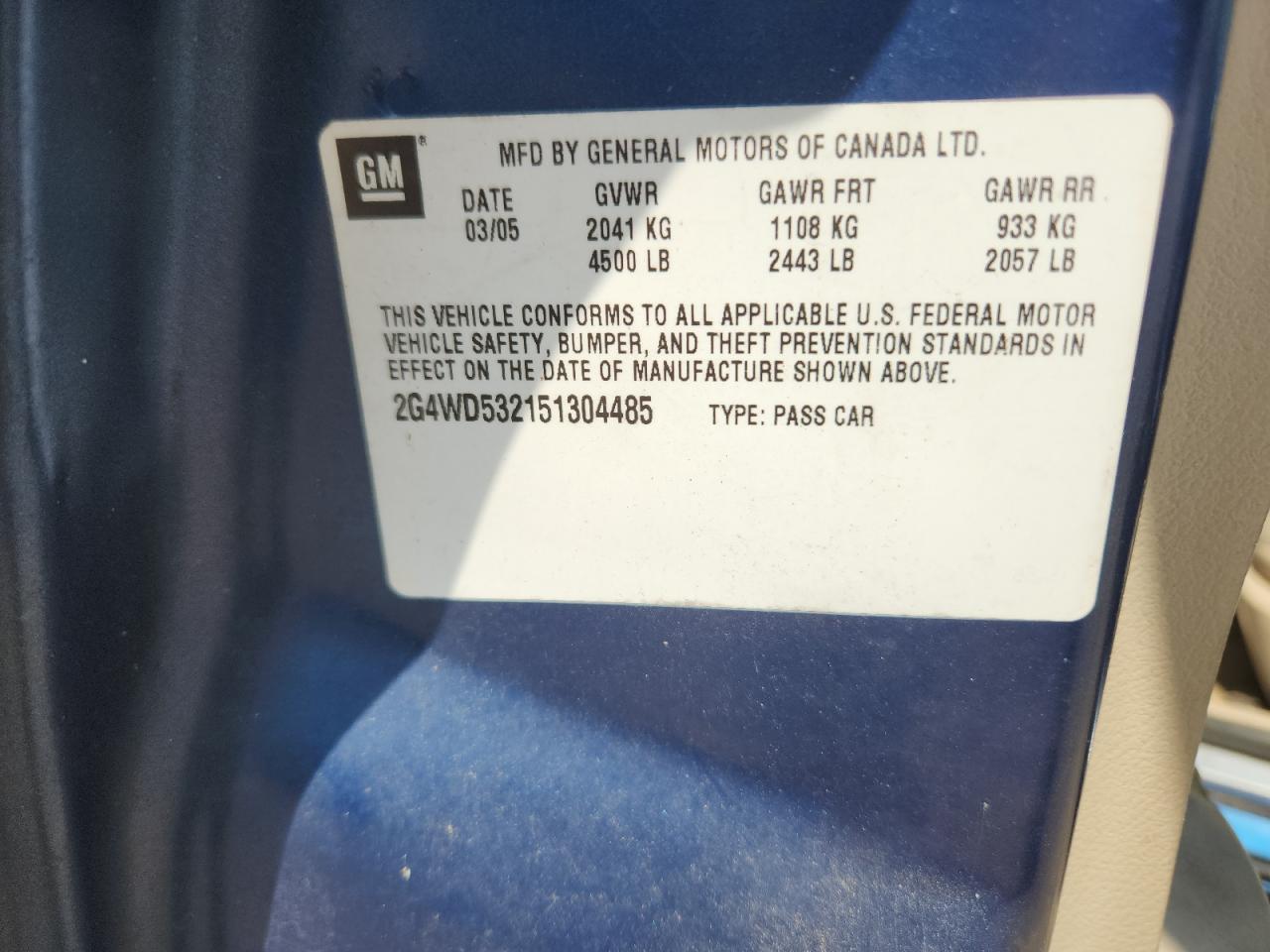 2005 Buick Lacrosse Cxl VIN: 2G4WD532151304485 Lot: 64173335