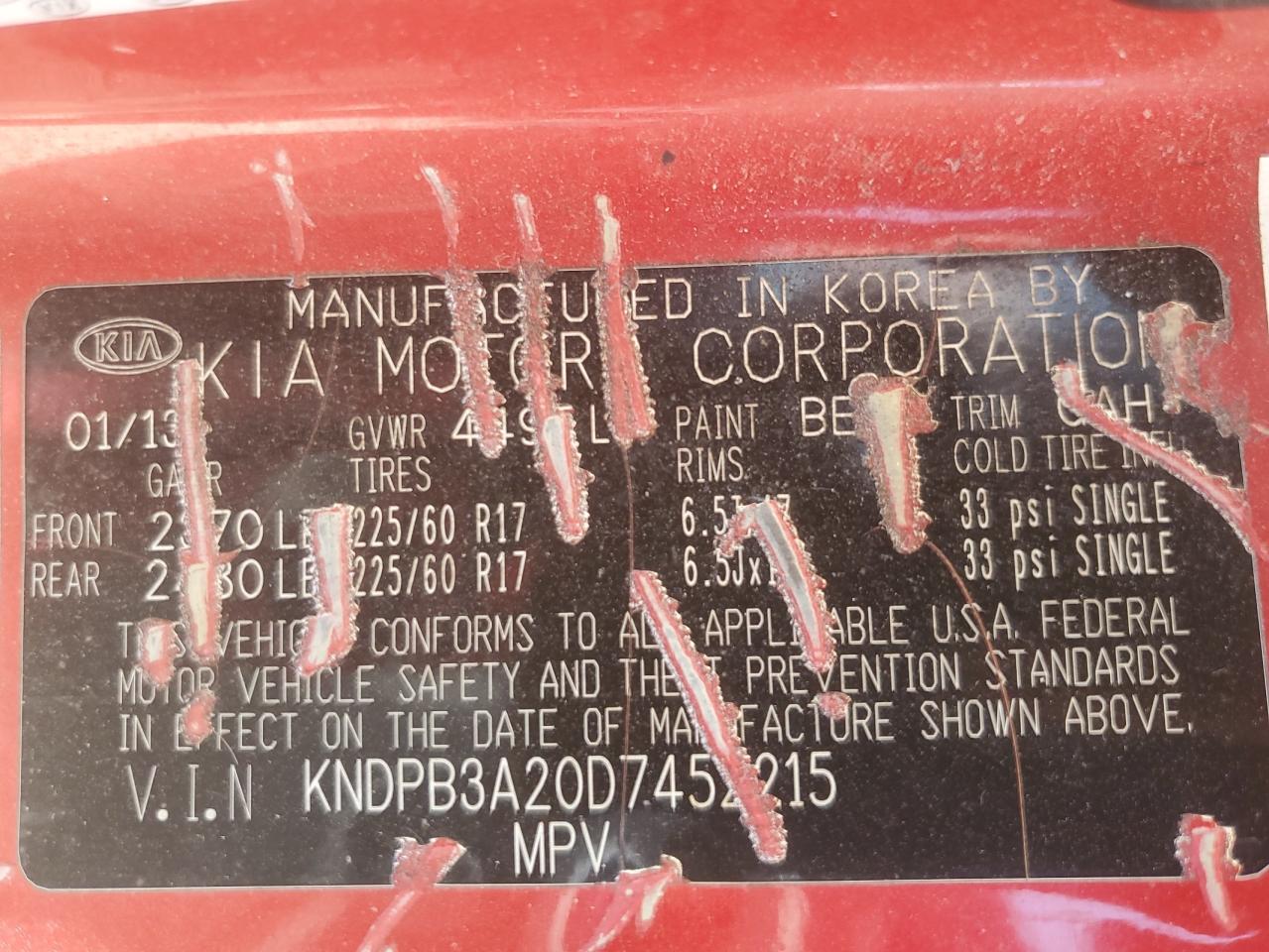 2013 Kia Sportage Base VIN: KNDPB3A20D7452215 Lot: 63332205