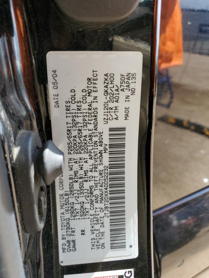 2004 Lexus Gx 470 VIN: JTJBT20XX40052232 Lot: 63105475
